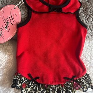 Ruff Ruff Couture Carmen Red Dog Dress Leopard Trim | NWT Size S